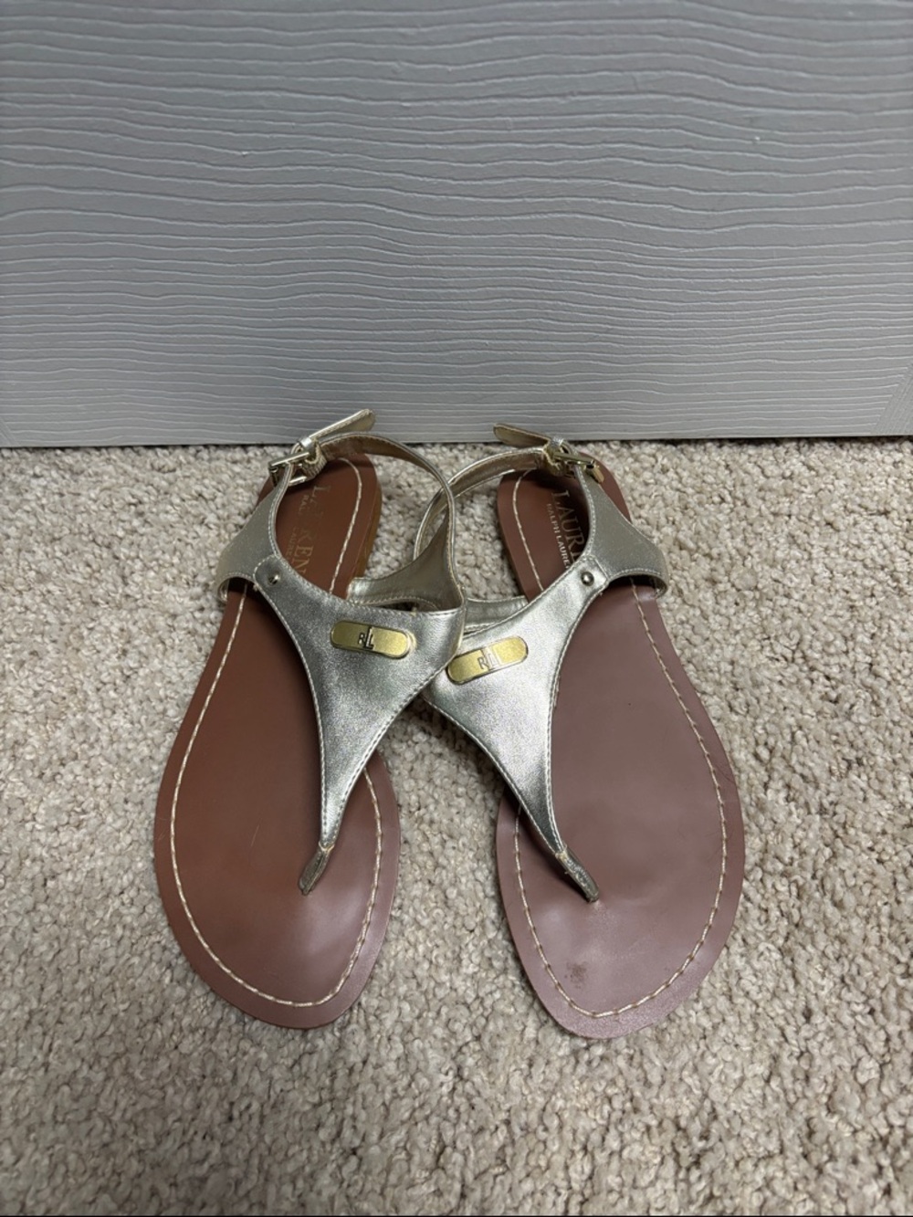 Ralph Lauren Metallic Gold Leather Thong Sandals